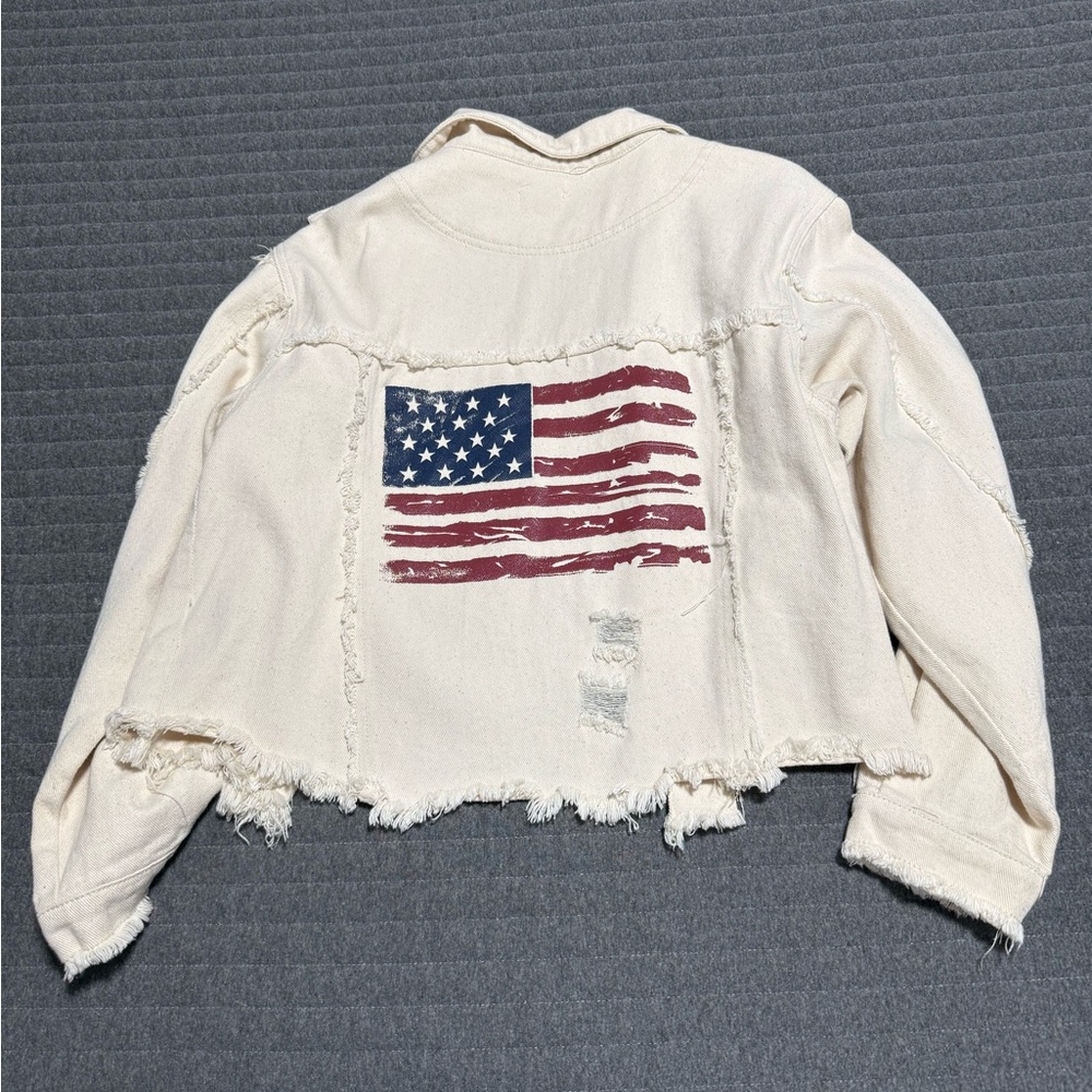 POL Cream Cropped Denim Jacket